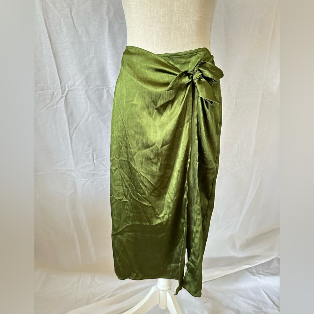 Satin Skirt Green Wrap